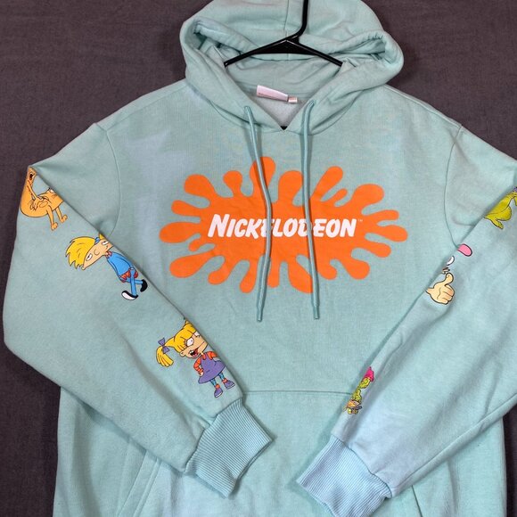 Nickelodeon Mint Green Hoodie With Rugrats Sleeve Design 60% Unisex Size Small - Picture 3 of 10